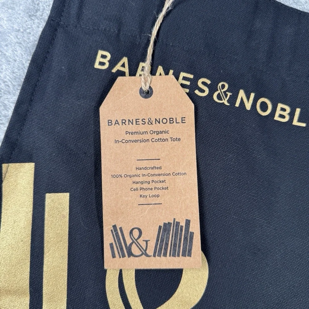 Barnes & Noble Premium‎ Organic In-Conversion Cotton Tote Black & Gold New